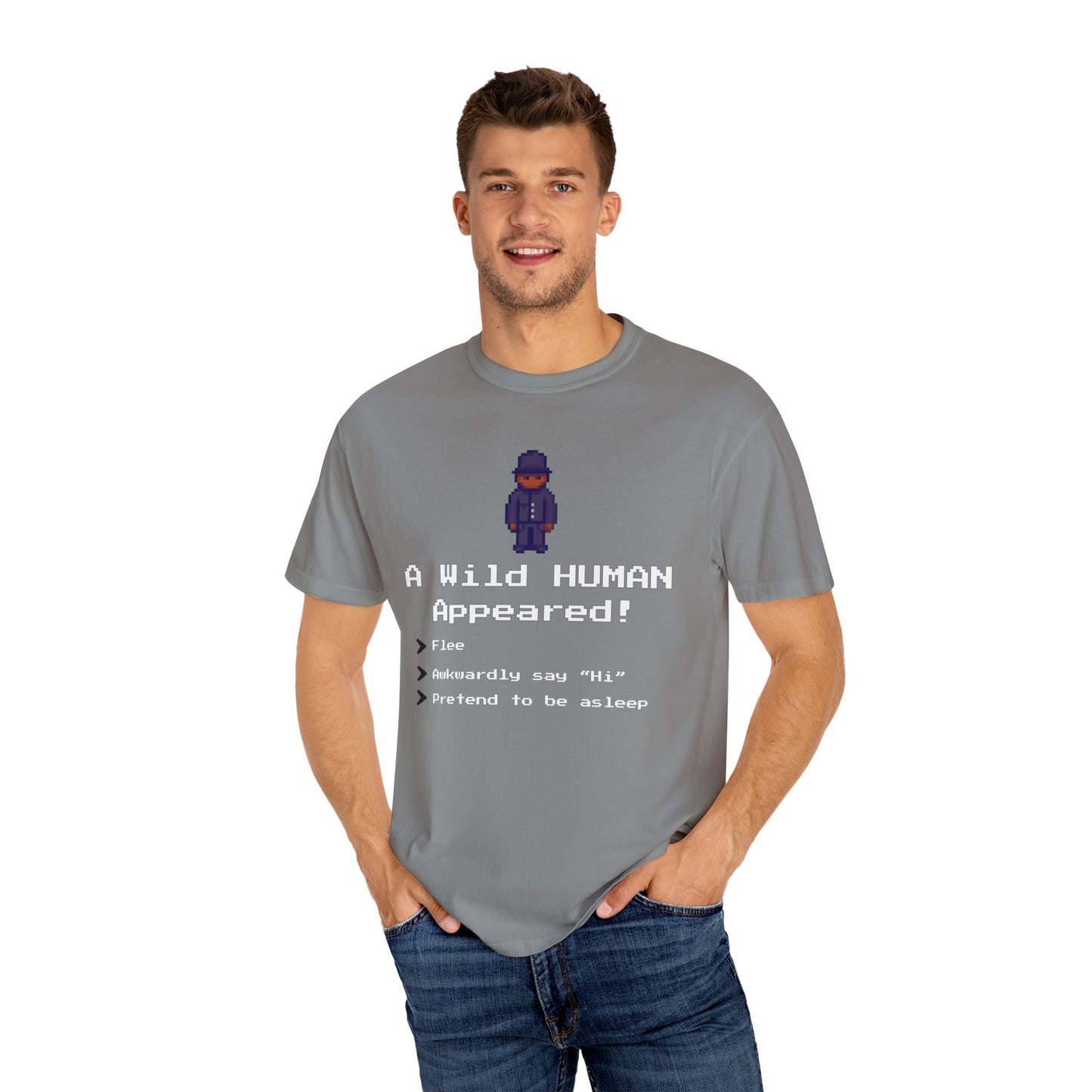 "A Wild Human Appeared!" Retro Social Anxiety Battle Screen Shirt