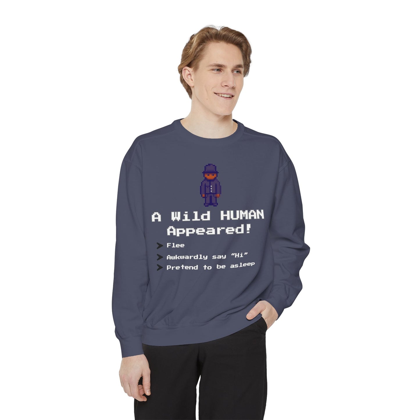 "A Wild Human Appeared!" Retro Social Anxiety Battle Screen Sweatshirt