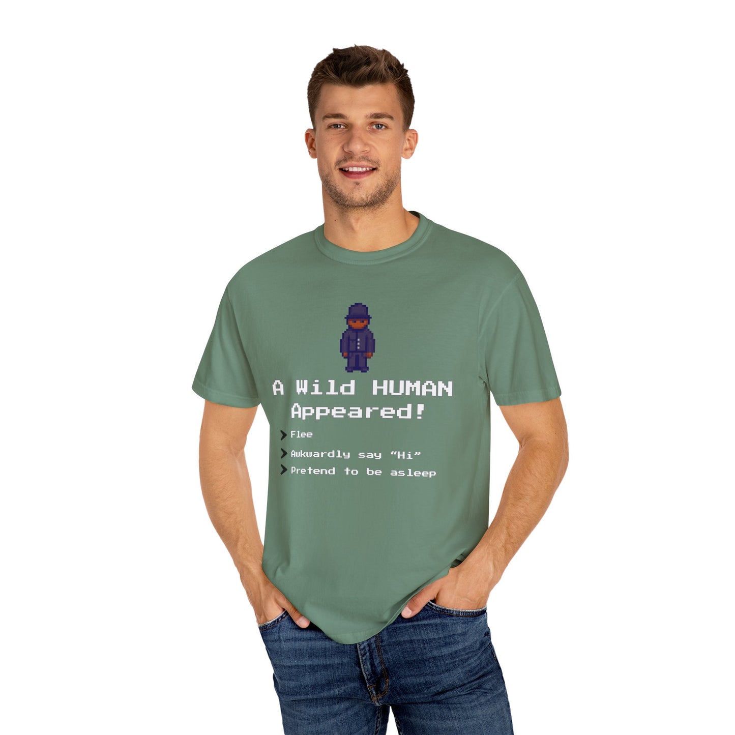 "A Wild Human Appeared!" Retro Social Anxiety Battle Screen Shirt
