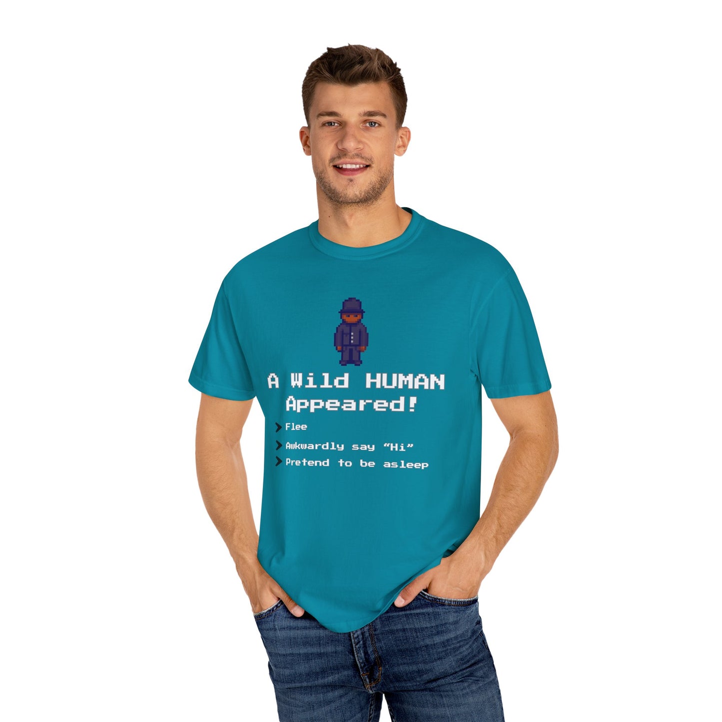 "A Wild Human Appeared!" Retro Social Anxiety Battle Screen Shirt