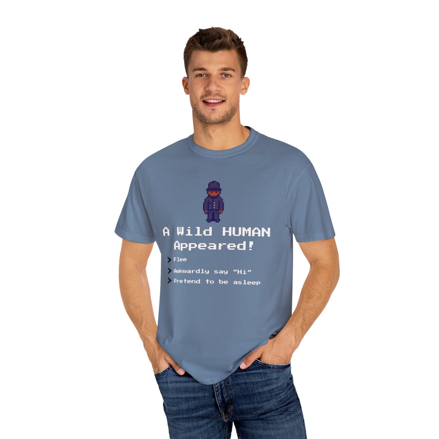 "A Wild Human Appeared!" Retro Social Anxiety Battle Screen Shirt