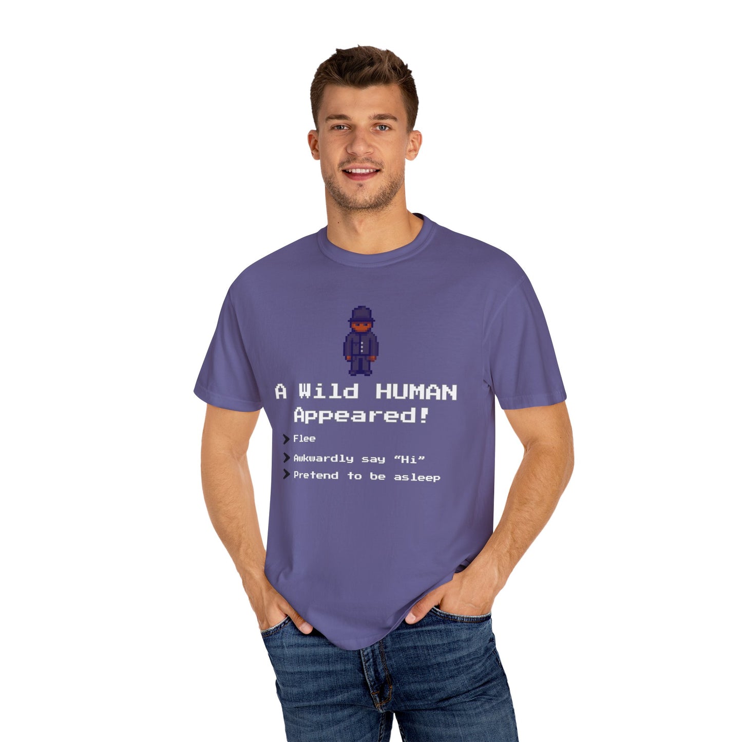 "A Wild Human Appeared!" Retro Social Anxiety Battle Screen Shirt