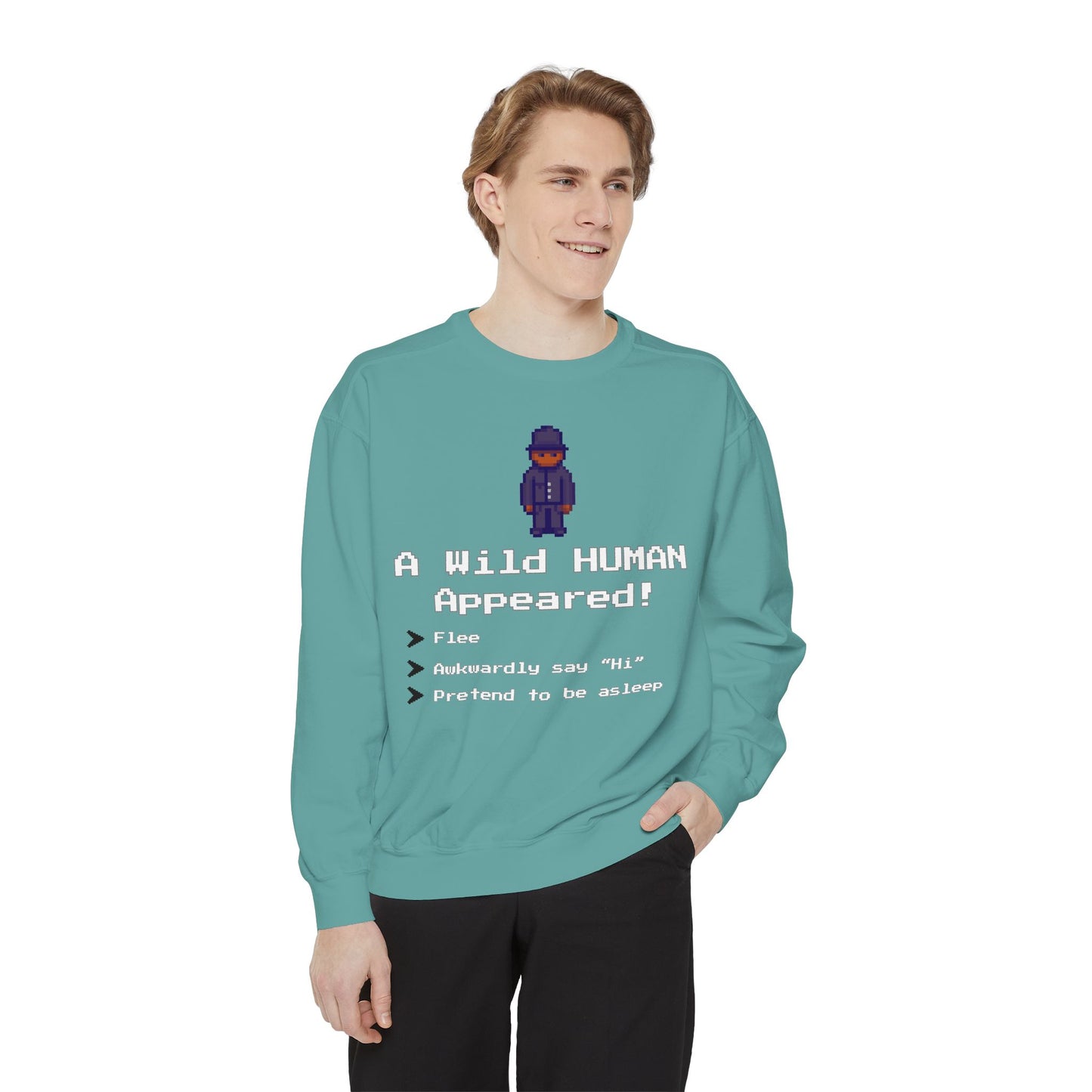 "A Wild Human Appeared!" Retro Social Anxiety Battle Screen Sweatshirt