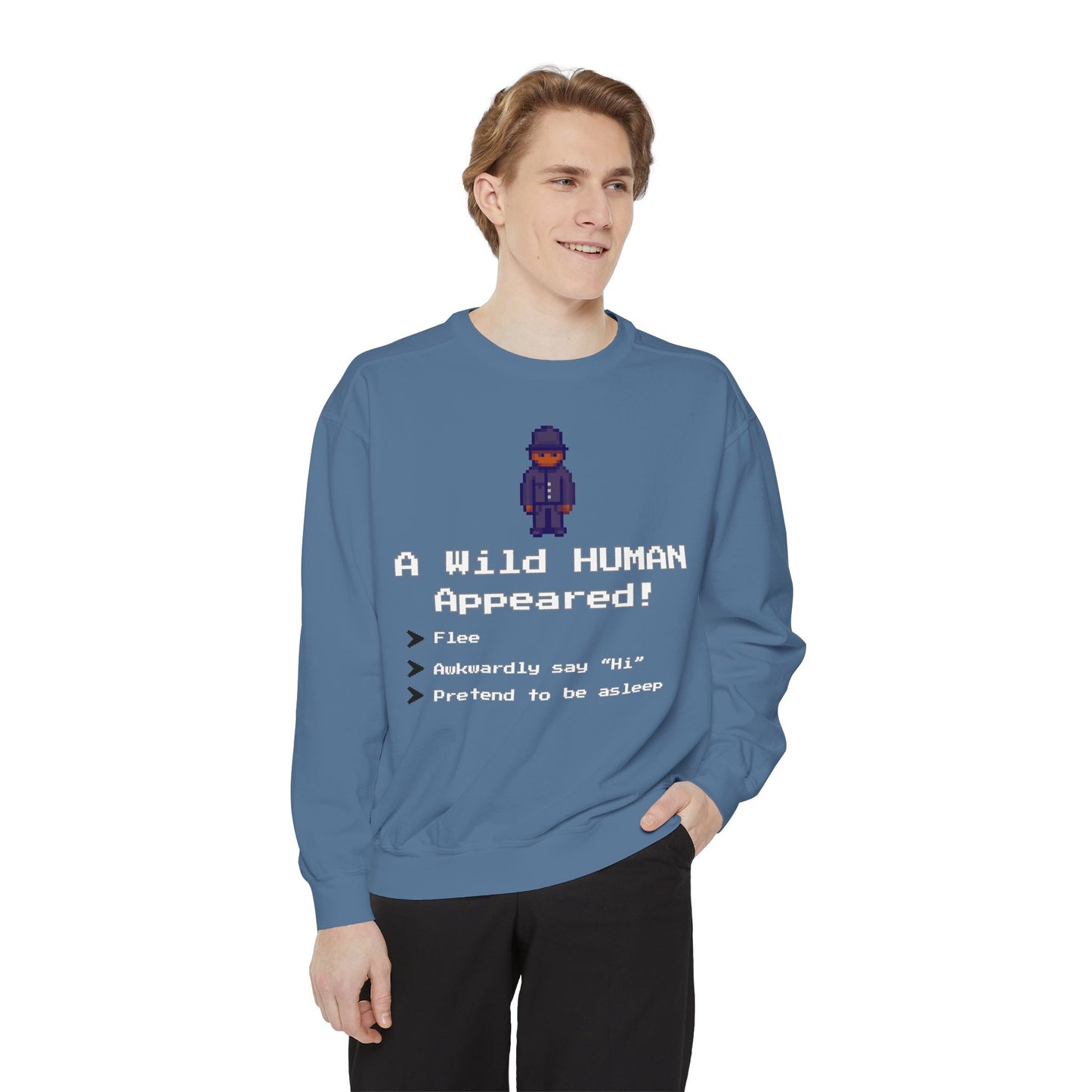 "A Wild Human Appeared!" Retro Social Anxiety Battle Screen Sweatshirt