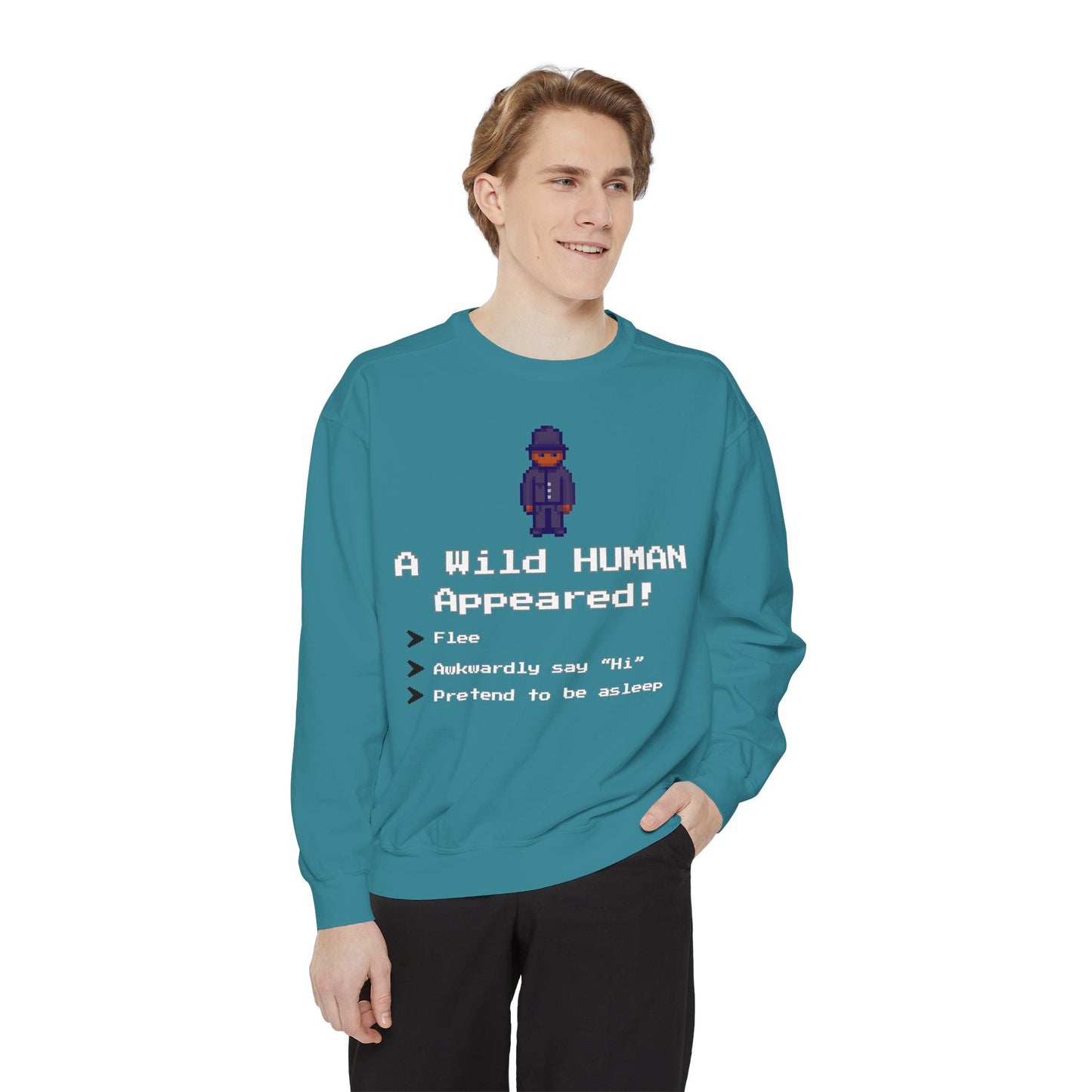 "A Wild Human Appeared!" Retro Social Anxiety Battle Screen Sweatshirt