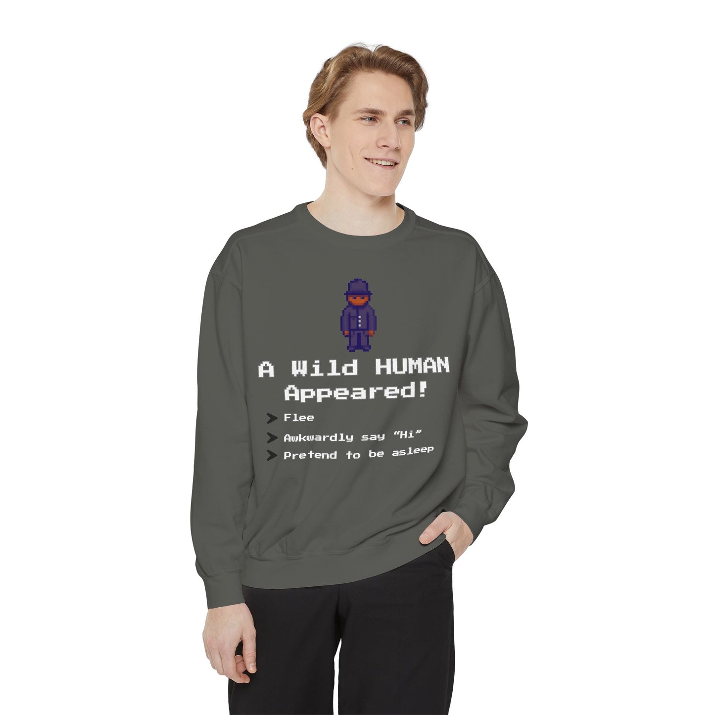 "A Wild Human Appeared!" Retro Social Anxiety Battle Screen Sweatshirt