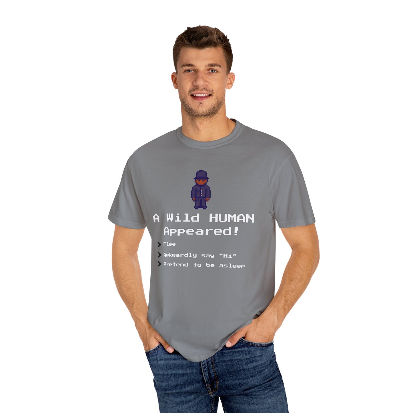 "A Wild Human Appeared!" Retro Social Anxiety Battle Screen Shirt