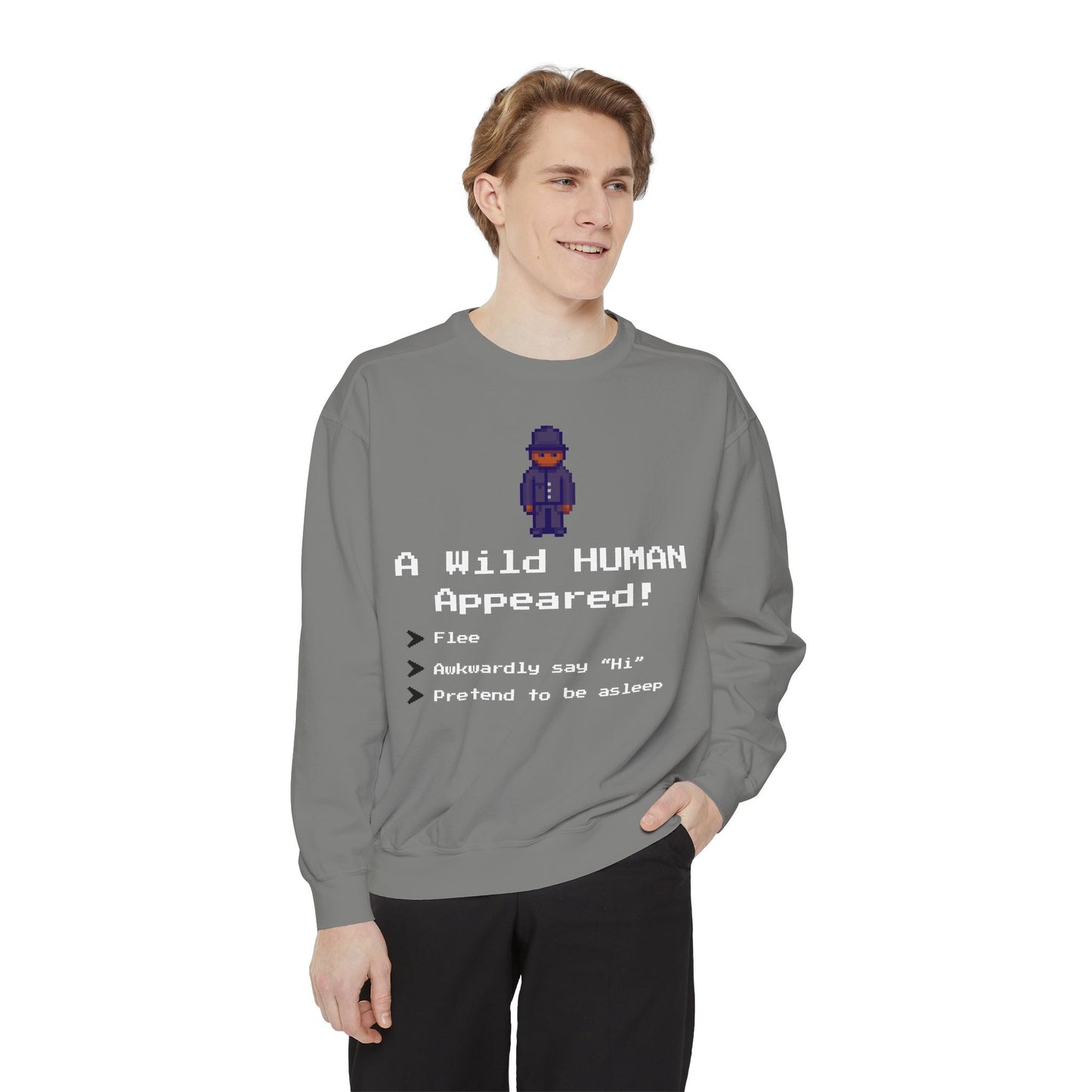 "A Wild Human Appeared!" Retro Social Anxiety Battle Screen Sweatshirt