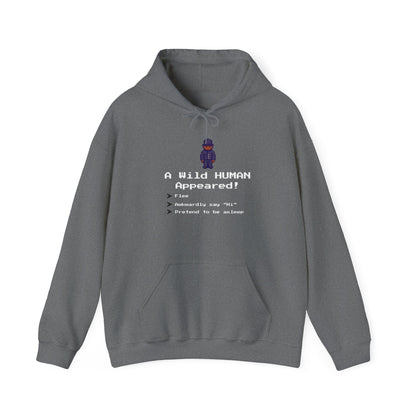 "A Wild Human Appeared!" Retro Social Anxiety Battle Screen Hoodie