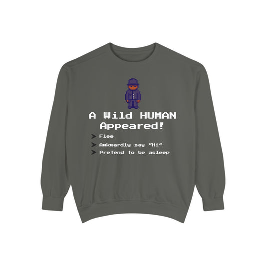 "A Wild Human Appeared!" Retro Social Anxiety Battle Screen Sweatshirt